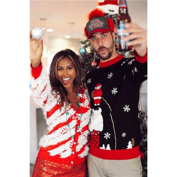 Christmas Hats for Men and Women Red Knit Ugly Sweater - Picture 4 of 4